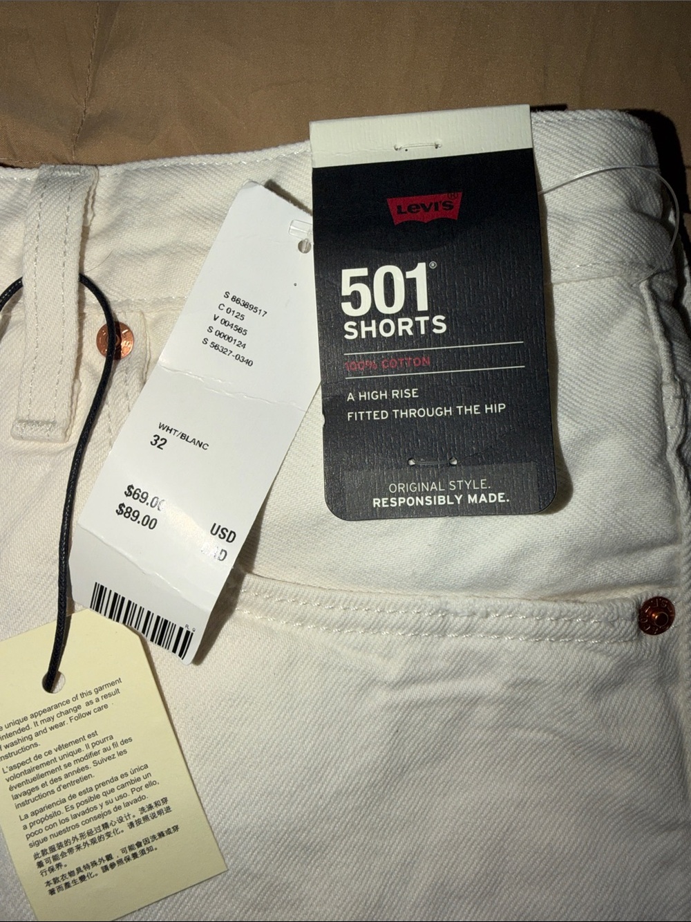 Levi's White 501 Denim Shorts - Picture 3 of 6